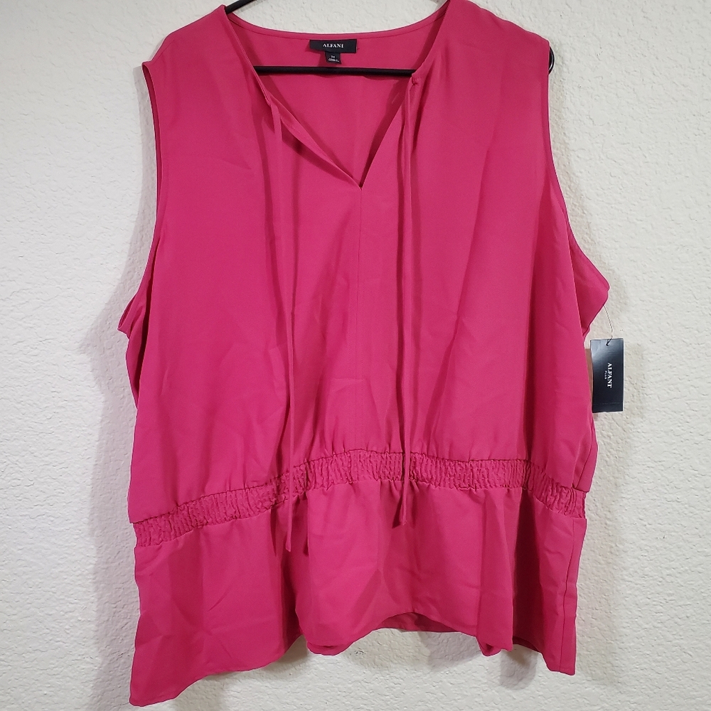 Alfani NWT Hot Pink Sleeveless Plus Size Womens Top Tie Front 3XL Summer Light